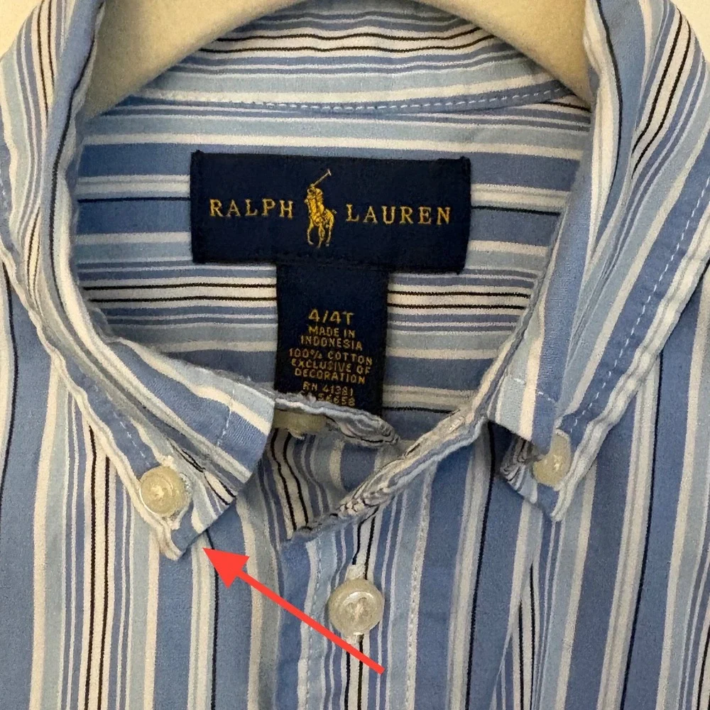 Ralph Lauren Boys Blue White Striped Button Down Shirt‎ 4 4T Long Sleeve Cotton